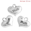 Picture of 20 PCs Zinc Based Alloy Mother's Day Charms Antique Silver Color Heart Message " MUM " Clear Rhinestone 16mm x 14mm