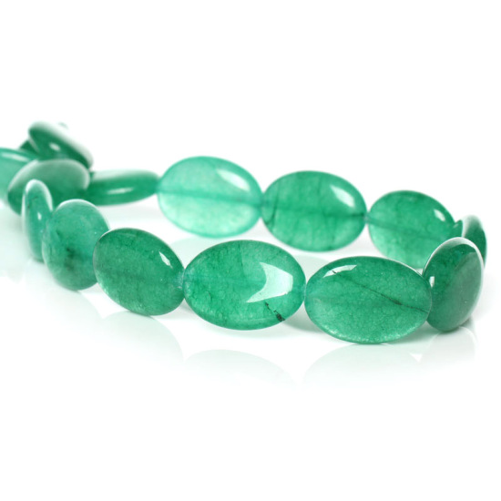 Image de (Classement B) Perles en Agate (Teint) Ovale Vert 25mm x18mm, Taille de Trou: 1.5mm, 38.5cm long, 1 Enfilade 