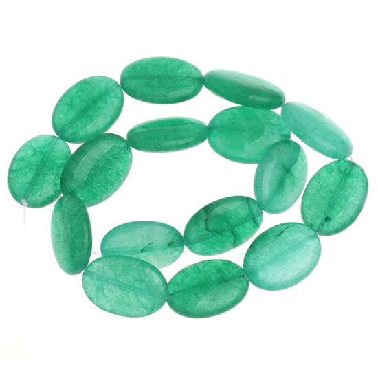 Image de (Classement B) Perles en Agate (Teint) Ovale Vert 25mm x18mm, Taille de Trou: 1.5mm, 38.5cm long, 1 Enfilade 
