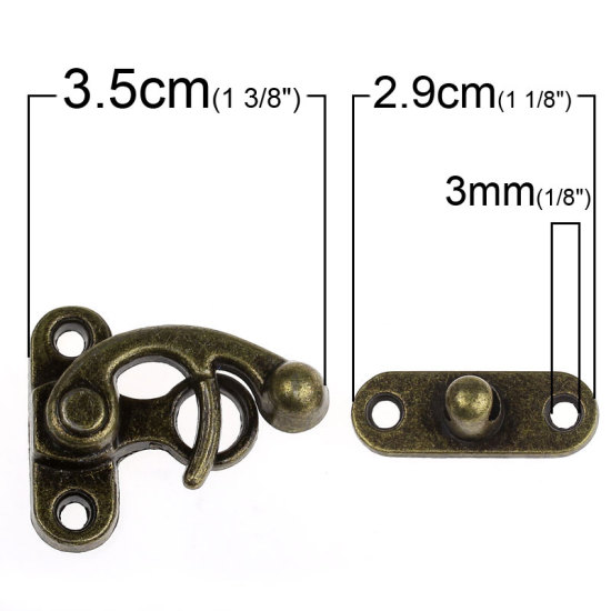 Image de Fermoirs de valise en Alliage de Zinc Bronze antique 2.9cm-3.5cm x 1cm-2.9cm, 10 Sets