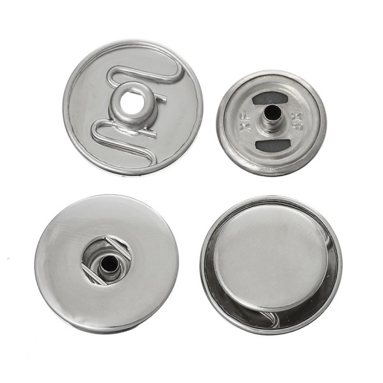Image de Bouton Pression pour Bracelet en Aluminium Forme Rond Argent Mat 19mm Dia 15mm Dia, Taille de Trou: 6mm, 30 Kits(2 Pcs/Kit)
