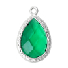 Picture of Brass Charm Pendants September Birthstone Teardrop Bright Sparkly Silver Peacock Blue Resin Rhinestone Faceted 18mm( 6/8") x 11mm( 3/8", 5 PCs