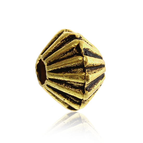 Image de Perles en Alliage de Zinc Forme Bicône Or Antique Rayées 5mm x 4mm, Tailles de Trous: 1mm, 500 Pièces