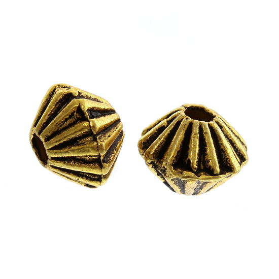 Image de Perles en Alliage de Zinc Forme Bicône Or Antique Rayées 5mm x 4mm, Tailles de Trous: 1mm, 500 Pièces