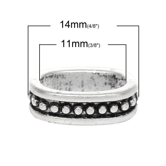 Imagen de Cuentas Slide Agujero Plano Aleación del Metal Del Zinc de Óvalo,Plata Antigua 14mm x 10mm, Agujero: Aprox 11mm x 6.7mm, 100 Unidades