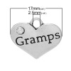 Picture of 20 PCs Zinc Based Alloy Family Jewelry Charms Antique Silver Color Heart Message " Gramps " Clear Rhinestone 17mm x 14mm