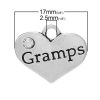 Picture of 20 PCs Zinc Based Alloy Family Jewelry Charms Antique Silver Color Heart Message " Gramps " Clear Rhinestone 17mm x 14mm
