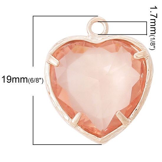 11月の誕生石 真鍮 チャーム ペンダント 誕生石 ハート ローズゴールド 樹脂ラインストーン ファセット 19mm x 16mm、 5 個 の画像