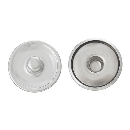 Image de 18mm Bouton Pression Forme Rond Argent Mat pour 16mm Dia Cabochon pour Bracelet Bouton Pression, Taille de Poignée: 5.5mm, 50 Pcs