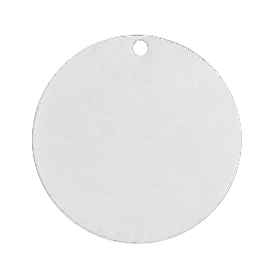 Picture of Brass Blank Stamping Tags Charm Pendants Round Disc Silver Plated 20mm( 6/8") Dia, 30 PCs