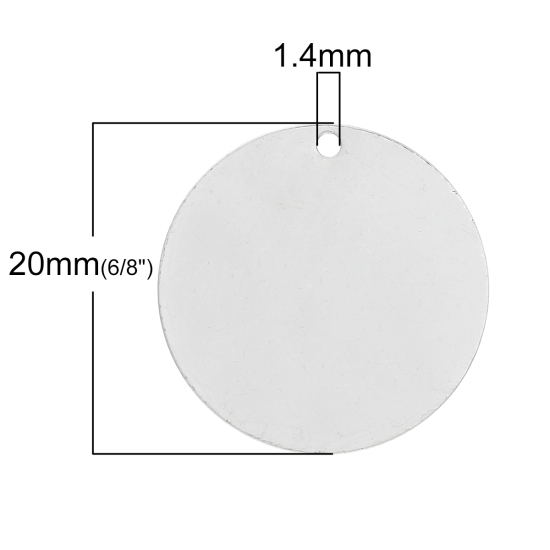 Picture of Brass Blank Stamping Tags Charm Pendants Round Disc Silver Plated 20mm( 6/8") Dia, 30 PCs