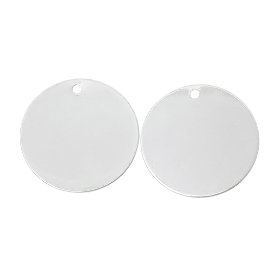 Picture of Brass Blank Stamping Tags Charm Pendants Round Disc Silver Plated 20mm( 6/8") Dia, 30 PCs