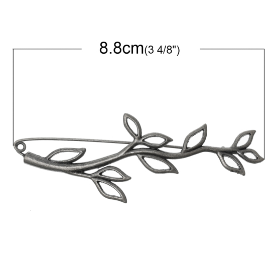3 個 亜鉛合金 ブローチパーツ 枝 銀古美 透かし 8.8cm x 3cm、 の画像