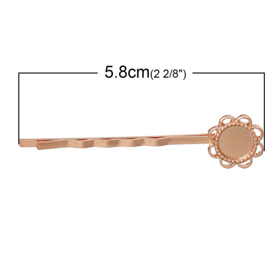 Image de Pinces à Cheveux Estampe en Filigrane Creux en Alliage de Zinc Fleurs Or Rose pour Cabochon 8mm Dia, 5.8cm x 1.4cm, 10 Pcs