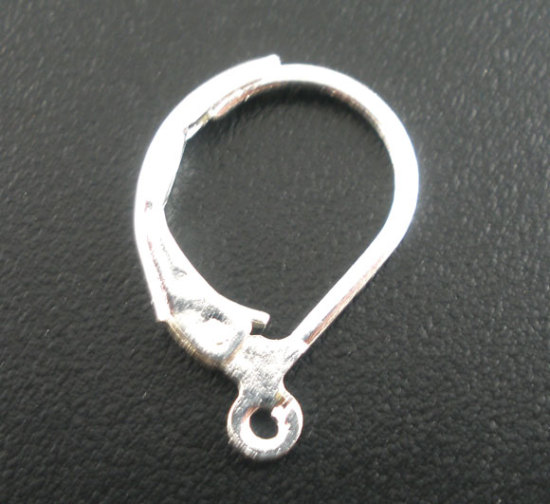 Picture of 60 PCs Brass Lever Back Clips Earrings Silver Plated With Loop 16mm x 10mm