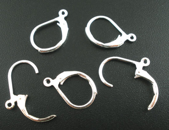 Picture of 60 PCs Brass Lever Back Clips Earrings Silver Plated With Loop 16mm x 10mm