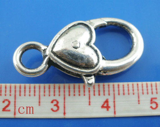 Image de 20 Pcs Fermoir Mousqueton en Alliage de Zinc Cœur Argent Vieilli 27mm x 13mm