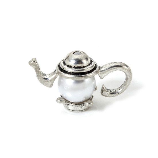 Image de Coupelles en Alliage de Zinc Théière Argent Vieilli (Convenable à Perle 10mm Dia.) 21mmx9mm 7mmx3mm, 10 Kits