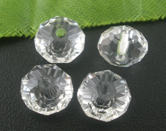 Image de Perles Cristales en Verre Plat-Rond Blanc Transparent à Facettes 8mm Dia, Taille de Trou: 1.3mm, 70 Pcs