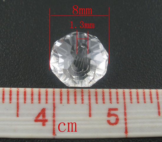 Image de Perles Cristales en Verre Plat-Rond Blanc Transparent à Facettes 8mm Dia, Taille de Trou: 1.3mm, 70 Pcs