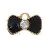 Picture of Zinc Metal Alloy Charm Pendants Bowknot Light Golden Black Enamel Clear Rhinestone 12mm x 8mm( 4/8" x 3/8"), 20 PCs