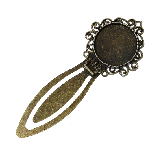 Image de Marque-pages en Alliage de Zinc(Sans plomb ni nickel) Forme Rond Bronze antique 8.1cm x 3.1cm, Taille à Incruster: 20mm, 5 Pièces