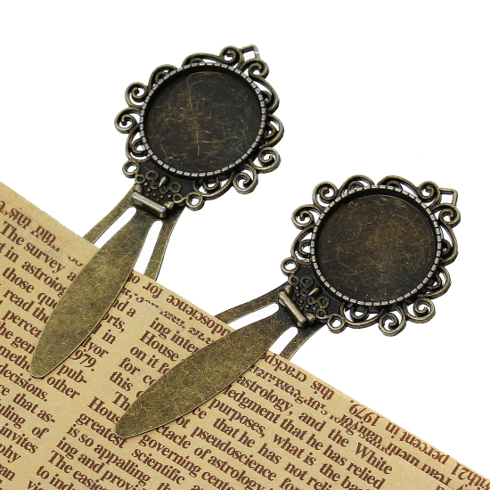 Image de Marque-pages en Alliage de Zinc(Sans plomb ni nickel) Forme Rond Bronze antique 8.1cm x 3.1cm, Taille à Incruster: 20mm, 5 Pièces