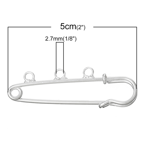 Image de Broche Epingle à Nourrice en Alliage de Fer Connecteur Argenté 3 Boucles 5cm x 1.6cm, 20 PCs