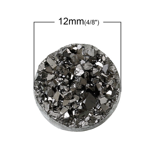 Image de Druzy Cabochon Dôme en Résine Rond Gris-argent Diamètre: 12mm, 50 Pcs