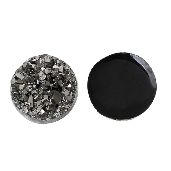Image de Druzy Cabochon Dôme en Résine Rond Gris-argent Diamètre: 12mm, 50 Pcs