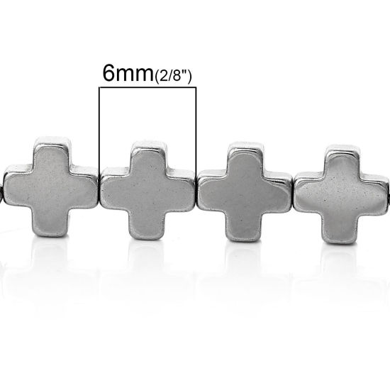 Image de Perles en Hématite Croix Argent Mat 6mm x 6mm, Trou: env. 1mm, 39cm long, 1 Enfilade (Env. 60 Pcs/Enfilade)