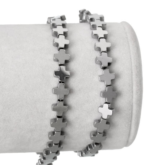 Image de Perles en Hématite Croix Argent Mat 6mm x 6mm, Trou: env. 1mm, 39cm long, 1 Enfilade (Env. 60 Pcs/Enfilade)