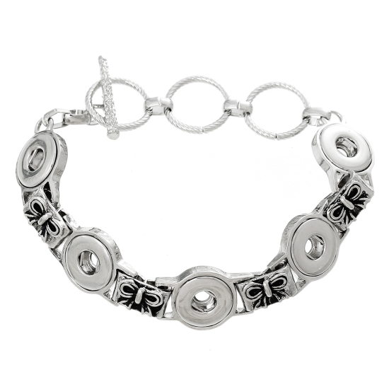 Image de Bracelets Bouton Pression Convenable à 12mm Bouton Pression en Alliage de Zinc Argent Mat Email Noeuds Papillons 22cm long, Taille de Trous: 5mm, 1 Pièce