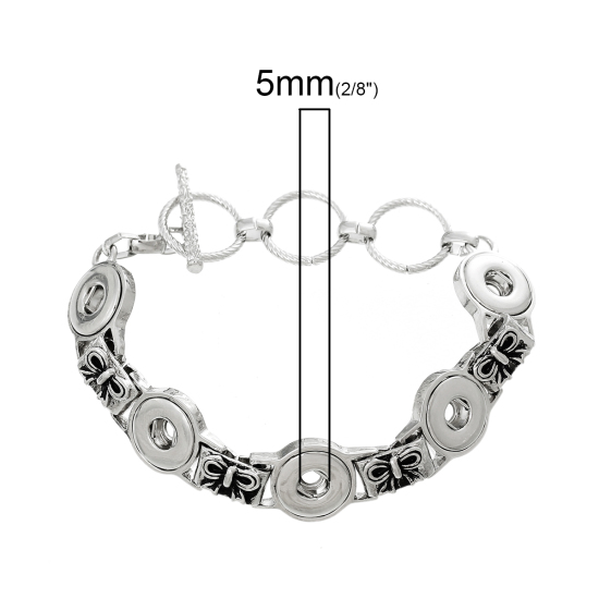 Image de Bracelets Bouton Pression Convenable à 12mm Bouton Pression en Alliage de Zinc Argent Mat Email Noeuds Papillons 22cm long, Taille de Trous: 5mm, 1 Pièce