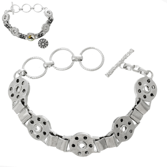 Image de Bracelets Bouton Pression Convenable à 12mm Bouton Pression en Alliage de Zinc Argent Mat Email Noeuds Papillons 22cm long, Taille de Trous: 5mm, 1 Pièce