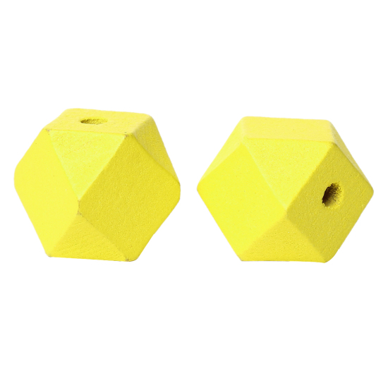 ウッド スペーサ ビーズ ポリゴン イエロー 約 20mm x 20mm、 穴：約 3.7mm-4.2mm、 30 個 の画像