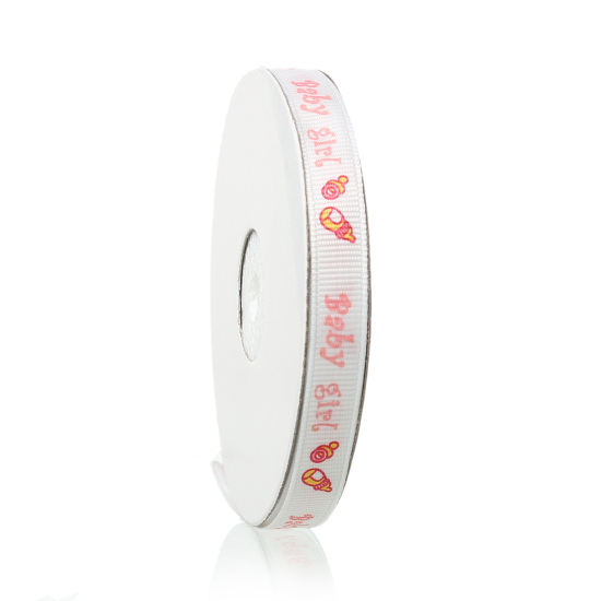 Image de Ruban en Polyester Rose Biberon & Tétine Message "Baby Girl" 12mm, 1 Rouleau(Env. 20 Yards/Rouleau)