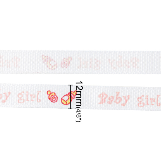 Image de Ruban en Polyester Rose Biberon & Tétine Message "Baby Girl" 12mm, 1 Rouleau(Env. 20 Yards/Rouleau)