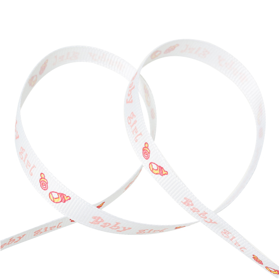Image de Ruban en Polyester Rose Biberon & Tétine Message "Baby Girl" 12mm, 1 Rouleau(Env. 20 Yards/Rouleau)