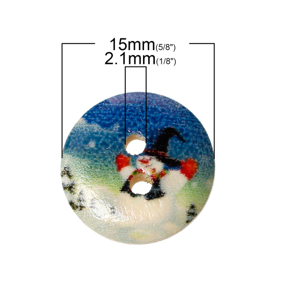 Picture of Natural Wood Sewing Buttons Scrapbooking 2 Holes Round At Random Mixed Christmas Pattern 15mm( 5/8") Dia, 100 PCs