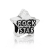 Picture of Zinc Metal Alloy European Style Large Hole Charm Beads Star Antique Silver Color Message "Rock Star" Carved About 12mm x 12mm, Hole: Approx 5.2mm, 20 PCs
