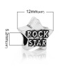 Picture of Zinc Metal Alloy European Style Large Hole Charm Beads Star Antique Silver Color Message "Rock Star" Carved About 12mm x 12mm, Hole: Approx 5.2mm, 20 PCs