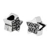 Picture of Zinc Metal Alloy European Style Large Hole Charm Beads Star Antique Silver Color Message "Rock Star" Carved About 12mm x 12mm, Hole: Approx 5.2mm, 20 PCs