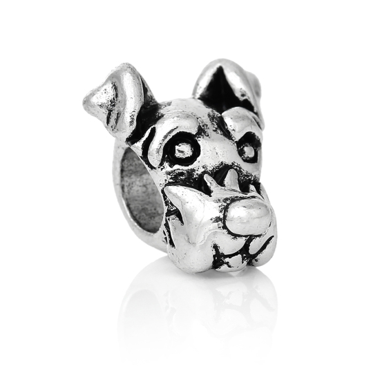Image de Perles à Gros Trou au Style Européen en Alliage de Zinc Chien Argent Antique 14mm x 12mm, Tailles de Trous: 5.3mm, 10 Pcs