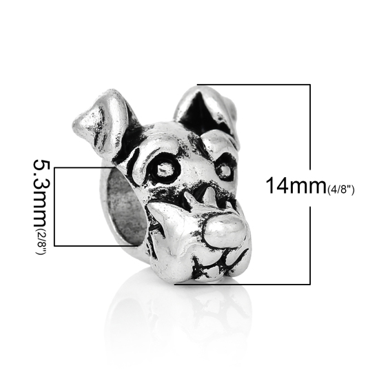 Image de Perles à Gros Trou au Style Européen en Alliage de Zinc Chien Argent Antique 14mm x 12mm, Tailles de Trous: 5.3mm, 10 Pcs