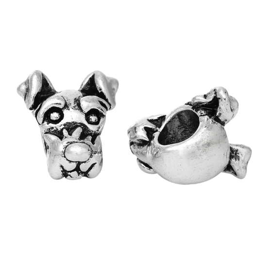 Image de Perles à Gros Trou au Style Européen en Alliage de Zinc Chien Argent Antique 14mm x 12mm, Tailles de Trous: 5.3mm, 10 Pcs