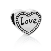 Picture of Zinc Metal Alloy European Style Large Hole Charm Beads Heart Antique Silver Color Message "LOVE" Carved About 12mm x 11mm, Hole: Approx 5.4mm, 10 PCs
