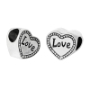 Picture of Zinc Metal Alloy European Style Large Hole Charm Beads Heart Antique Silver Color Message "LOVE" Carved About 12mm x 11mm, Hole: Approx 5.4mm, 10 PCs