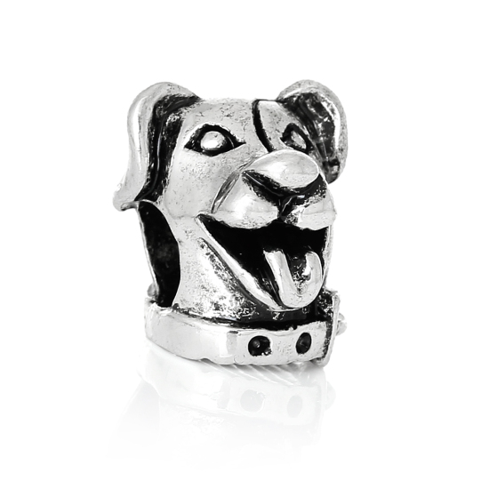 Image de Perles à Gros Trou au Style Européen en Alliage de Zinc Chien Argent Antique 13mm x 12mm, Tailles de Trous: 5.3mm, 10 Pcs