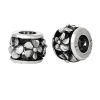 Picture of Zinc Metal Alloy European Style Large Hole Charm Beads Round Antique Silver Color Flower Carved About 12mm x 9mm, Hole: Approx 5.3mm, 10 PCs